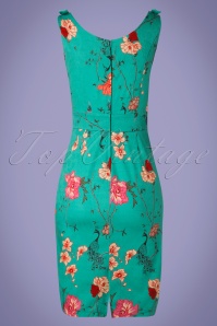 Banned Retro - 50s Peacock Baroque Wiggle Dress in Teal 4