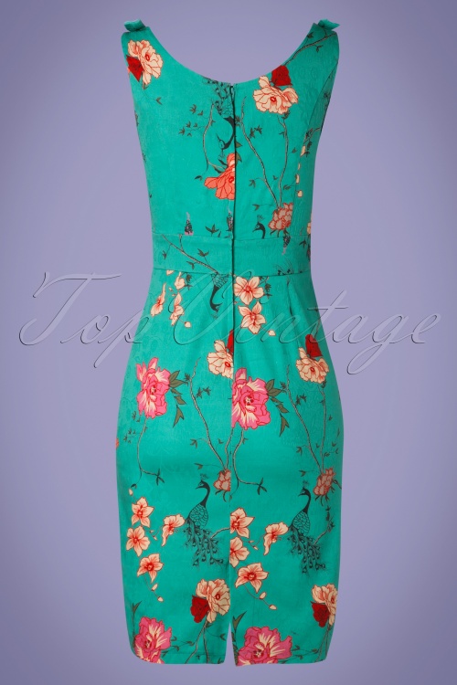 Banned Retro - 50s Peacock Baroque Wiggle Dress in Teal 4