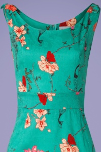 Banned Retro - 50s Peacock Baroque Wiggle Dress in Teal 3