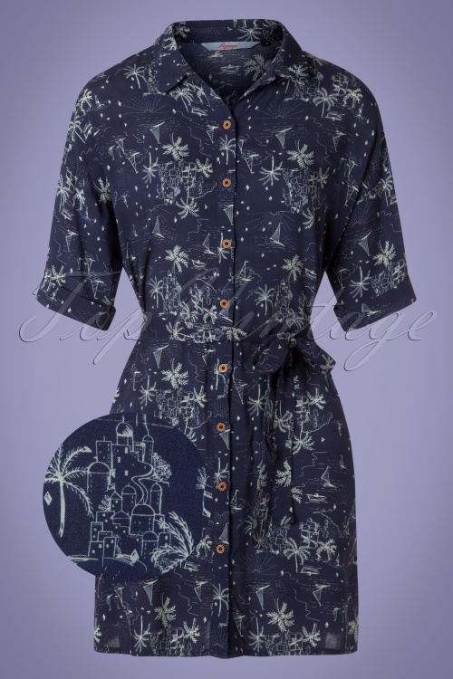 Banned Retro - Santorini Dreams blouse-jurk in marineblauw 2