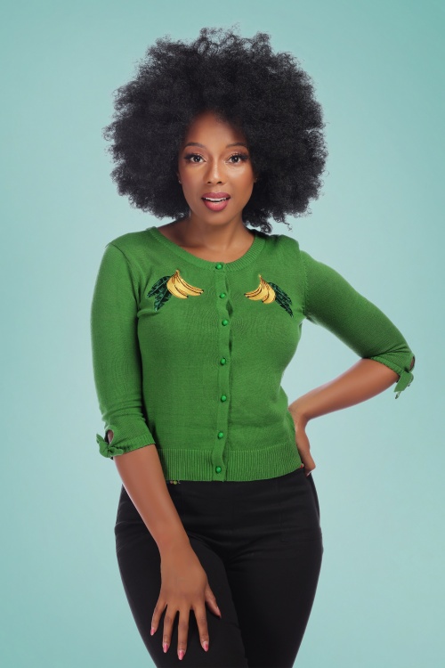 Collectif Clothing - Sally Banana Cardigan Années 50 en Vert