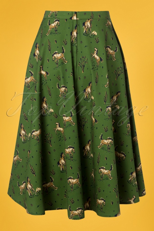 Collectif Clothing - 50s Matilde Wild West Swing Skirt in Olive Green 3
