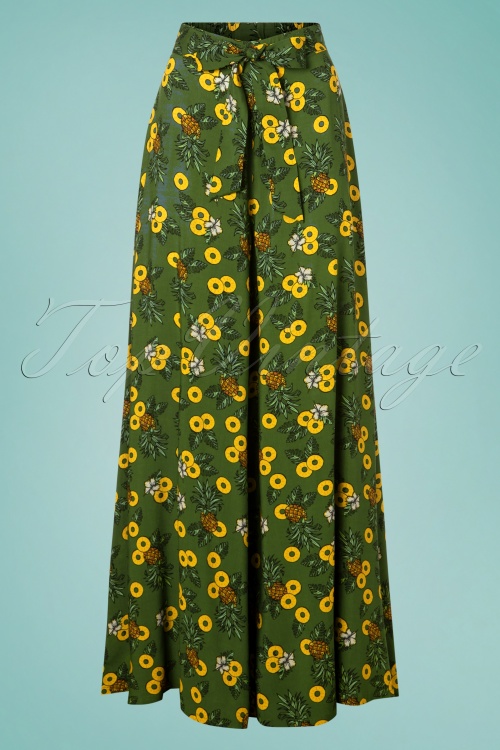 Collectif Clothing - 50s Kiko Pineapple Slice Palazzo Trousers in Green