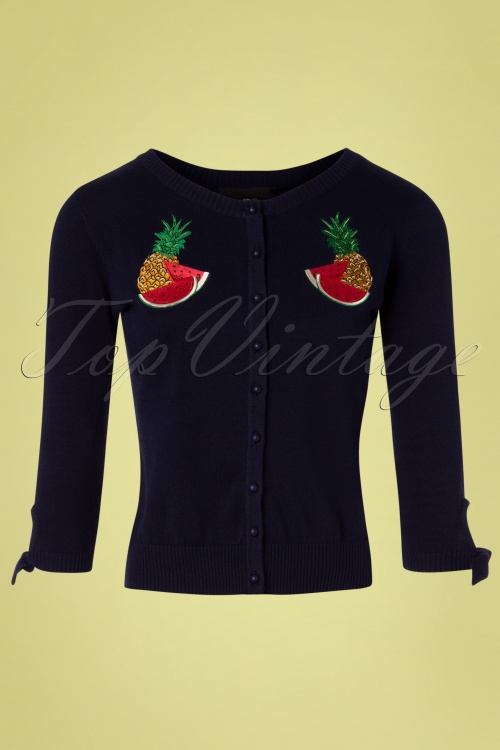 Collectif Clothing - Sally Tropical Fruit Cardigan in Marineblau
