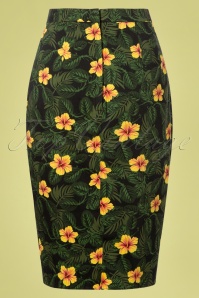 Collectif Clothing - Kala Tropical Hibiscus Sarong Skirt Années 50 en Noir 3