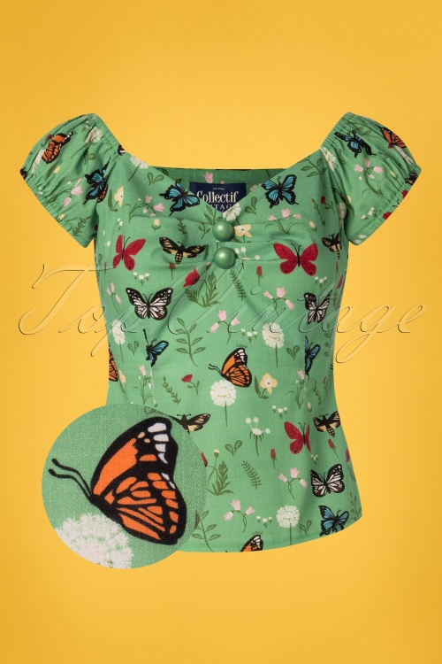 Collectif Clothing 27453 Dolores Butterfly Top in Green 20180813 001Z
