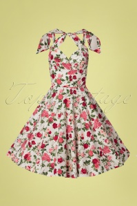 Victory Parade - TopVintage Exclusive ~ 50s Feline Roses Swing Dress in Ivory 2