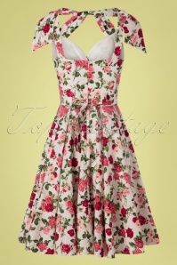 Victory Parade - TopVintage Exclusive ~ 50s Feline Roses Swing Dress in Ivory 5