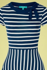 Fever - Rita Striped Dress Années 50 en Bleu Marine et Crème 2