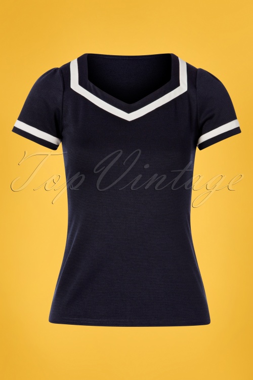 Steady Clothing - Sailor Top Années 50 en Bleu Marine