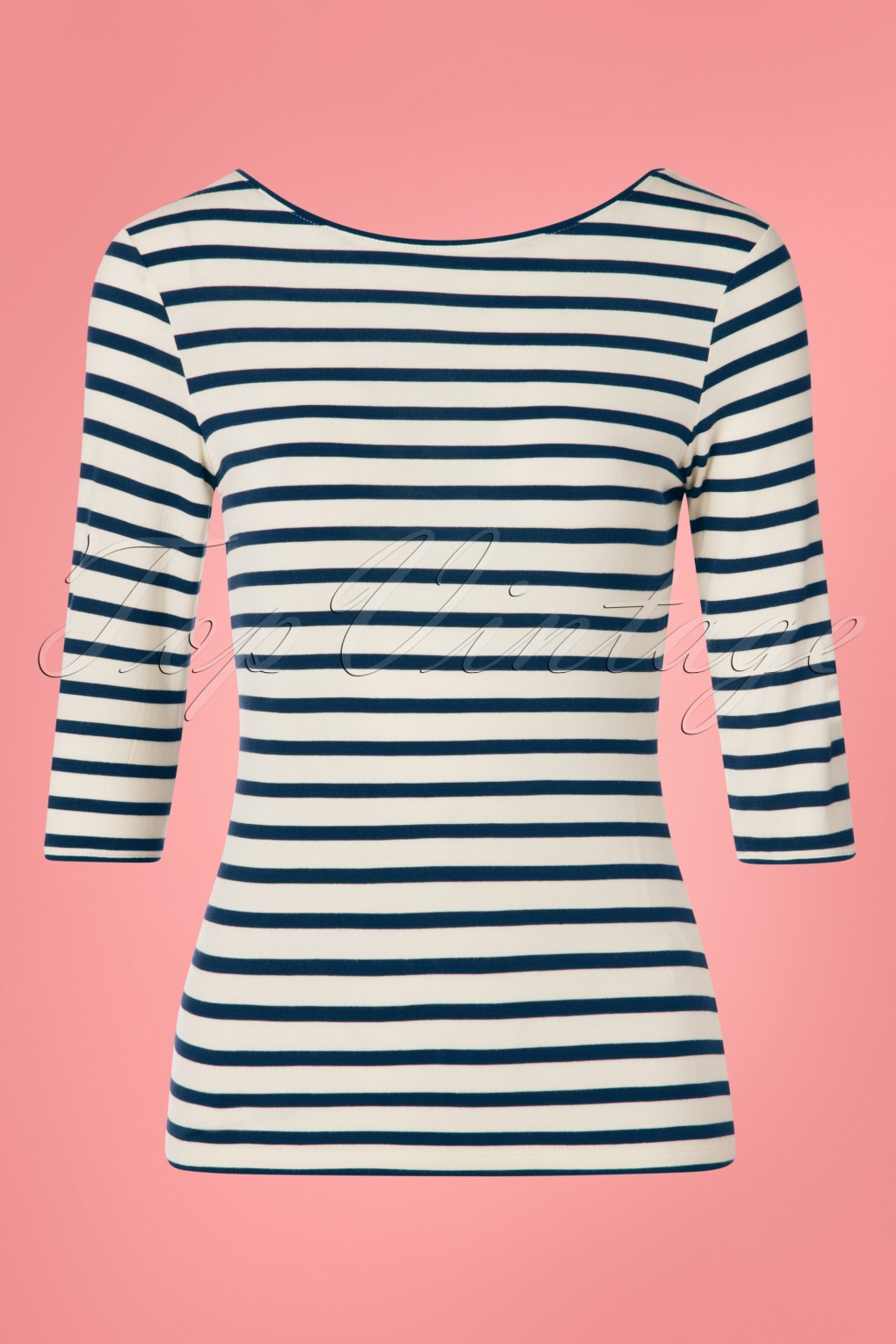 50s Brigitte Bow Top in Cream and Navy