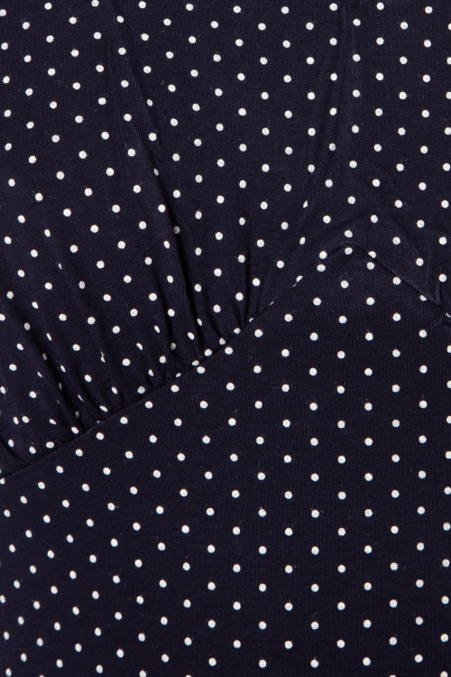 Topvintage Boutique Collection - Luna Pin Dot Pencil Dress Années 50 en Bleu Marine 4