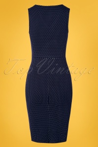 Topvintage Boutique Collection - Luna Pin Dot Pencil Dress Années 50 en Bleu Marine 5
