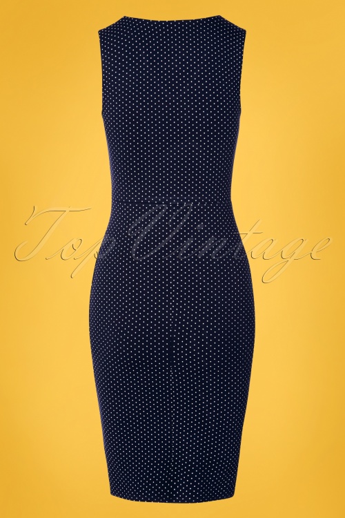 Topvintage Boutique Collection - 50s Luna Pin Dot Pencil Dress in Navy 5