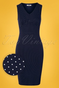 Topvintage Boutique Collection - 50s Luna Pin Dot Pencil Dress in Navy 2