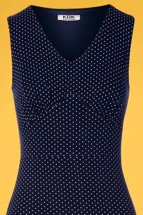 Topvintage Boutique Collection - Luna Pin Dot Pencil Dress Années 50 en Bleu Marine 3