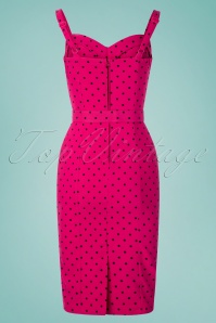 Vixen by Micheline Pitt - Exclusief voor TopVintage ~ Maneater Polkadot Wiggle Dress in Hot Pink 5