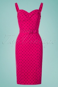 Vixen by Micheline Pitt - Exclusief voor TopVintage ~ Maneater Polkadot Wiggle Dress in Hot Pink 2