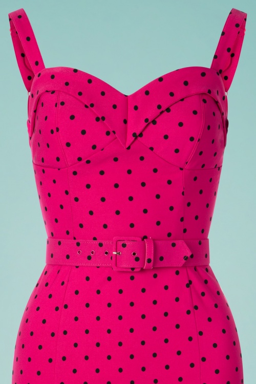 50s Maneater Polkadot Wiggle Dress in Hot Pink
