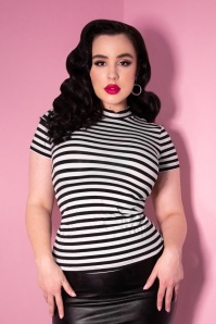 Vixen by Micheline Pitt - 50s Girl Gang Top in Black and White Stripes