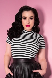 Vixen by Micheline Pitt - 50s Girl Gang Top in Black and White Stripes 3