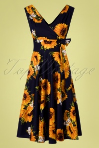Timeless - 50s Ella Sunflowers Swing Dress in Navy 2