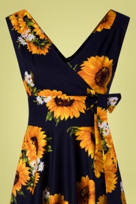 Timeless - 50s Ella Sunflowers Swing Dress in Navy 4