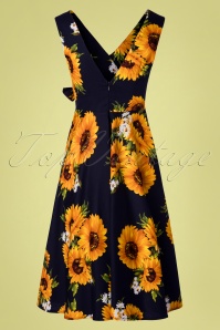 Timeless - Ella Sunflowers Swing Dress Années 50 en Bleu Marine 5
