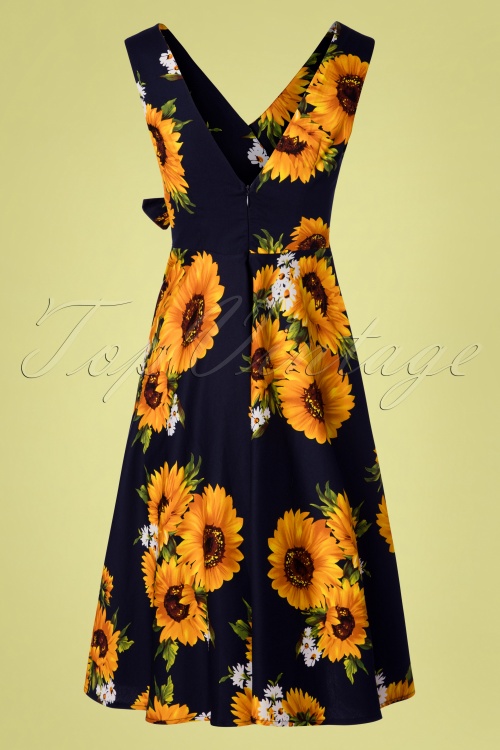 Timeless - 50s Ella Sunflowers Swing Dress in Navy 5