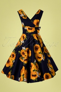 Timeless - 50s Ella Sunflowers Swing Dress in Navy 3