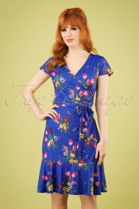 Yumi - 60s Fay Frill Hem Bouquet Dress in Lavender Blue