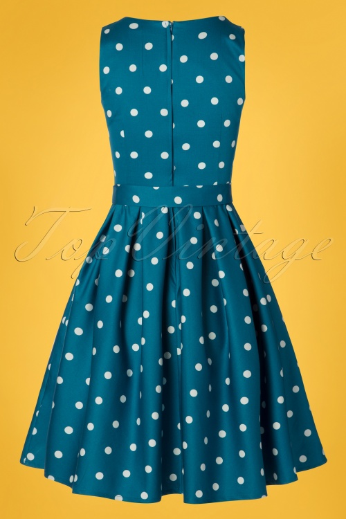 Dolly and Dotty - 50s Annie Polkadot Swing Dress in Peacock Blue 4