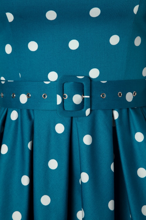 Dolly and Dotty - 50s Annie Polkadot Swing Dress in Peacock Blue 3
