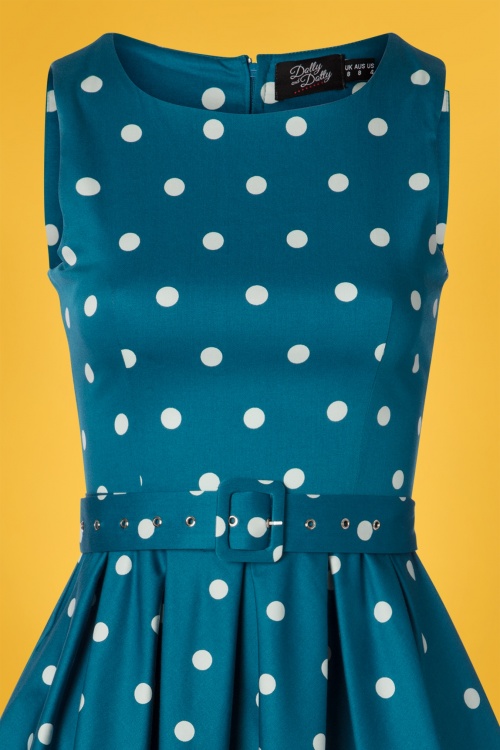Dolly and Dotty - 50s Annie Polkadot Swing Dress in Peacock Blue 2