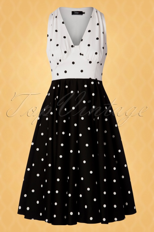 Vintage Diva  - The Esmee Polkadot Swing Dress in Black and White 3