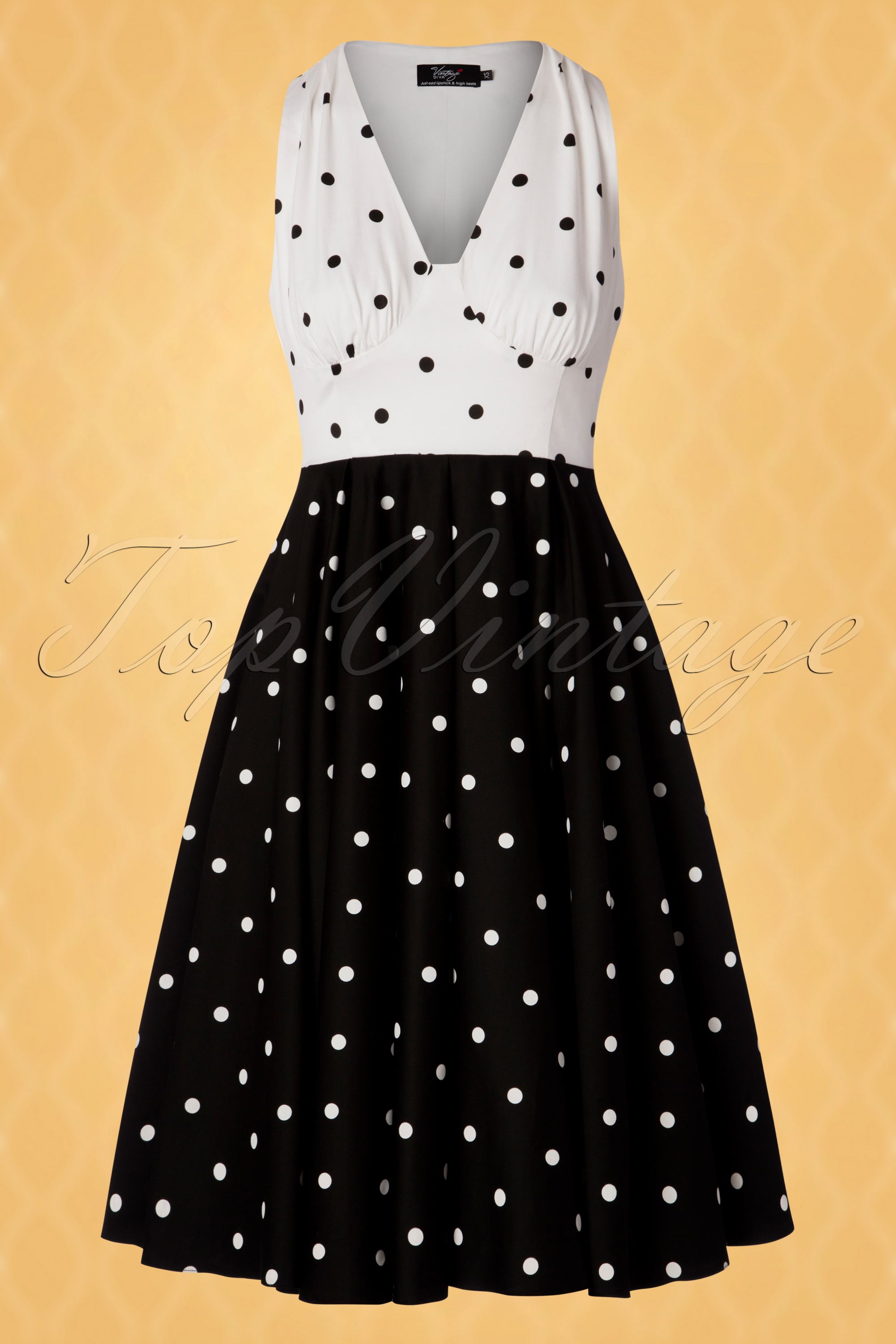 Vintage Diva  - De Esmee Polkadot Swing-jurk in zwart en wit 3