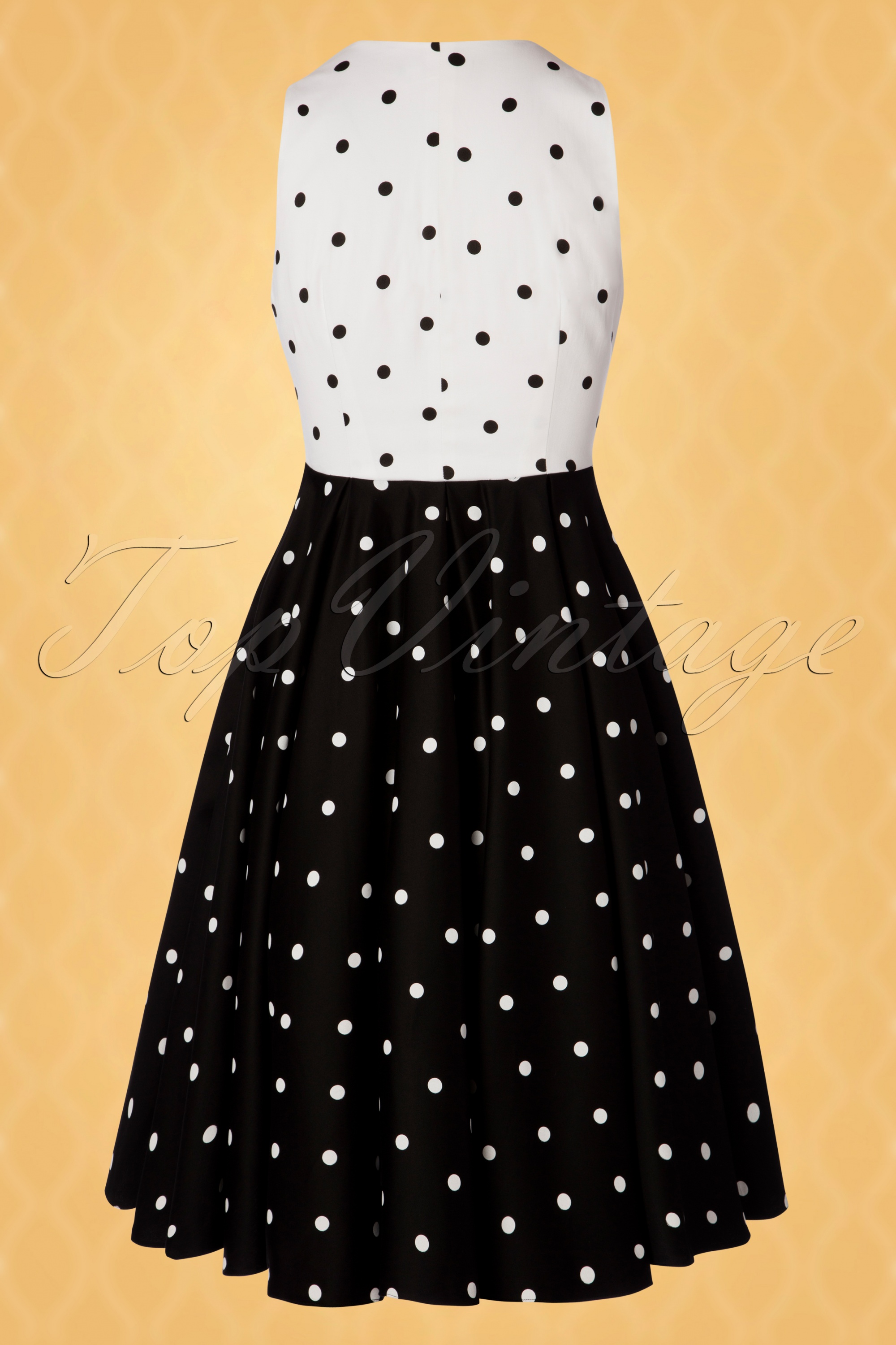 Vintage Diva  - De Esmee Polkadot Swing-jurk in zwart en wit 7