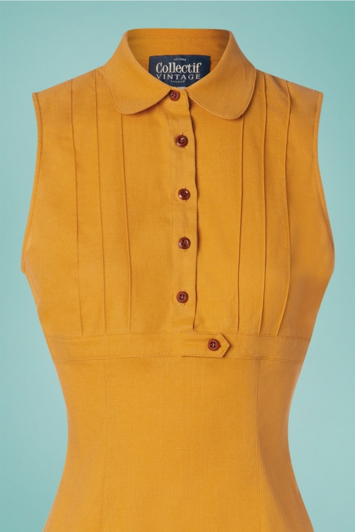 Collectif Clothing - TopVintage exclusive ~ Charlotte Plain Pencil Dress Années 50 en Jaune Moutarde 3