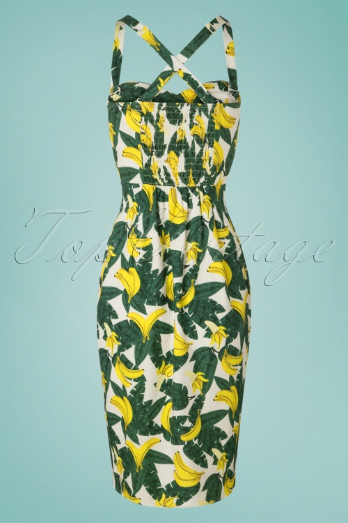 Collectif Clothing - Mahina Tropical Banana Sarong-jurk in groen en geel 4
