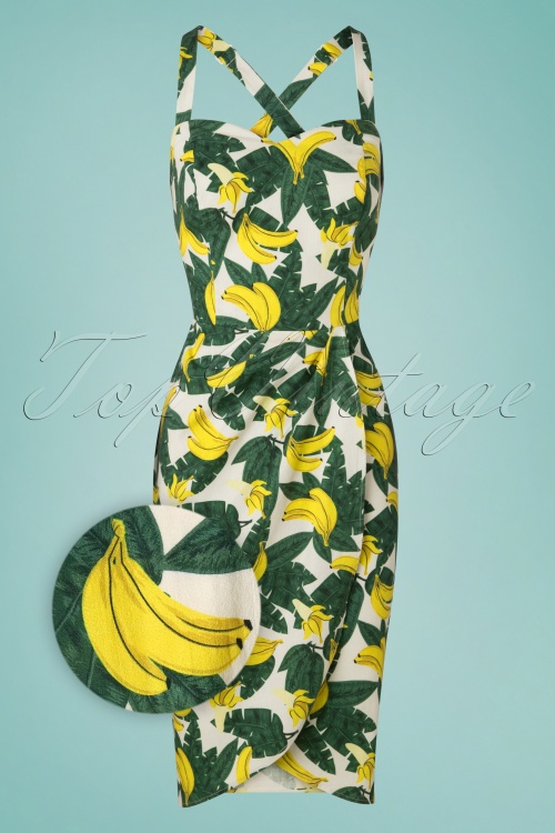 Collectif Clothing - 50s Mahina Tropical Banana Sarong Dress in Green and Yellow