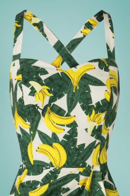 Collectif Clothing - Mahina Tropical Banana Sarong Dress Années 50 en Vert et Jaune 2