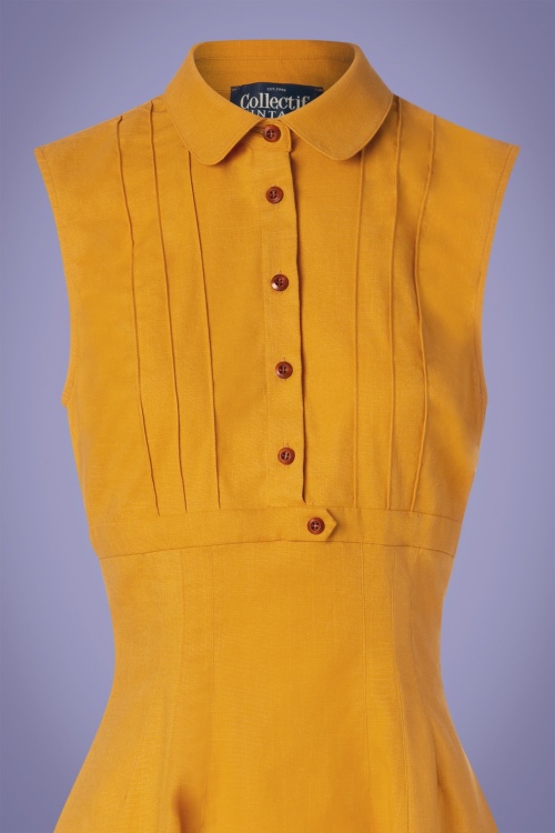 Collectif Clothing - Charlotte Plain Swing Dress Années 50 en Jaune Moutarde 3
