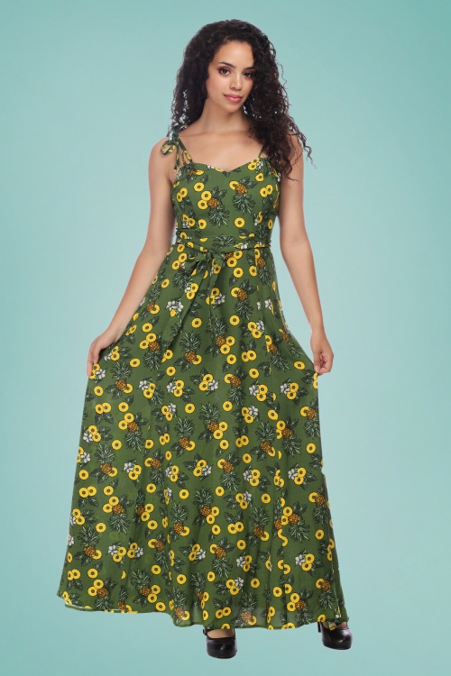 Collectif Clothing - Elsie Pineapple Slice Maxi Dress Années 50 en Vert 2