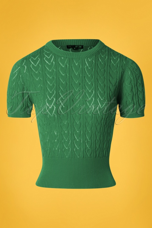 Pretty Vacant - 60s Heart Crew Top in Green