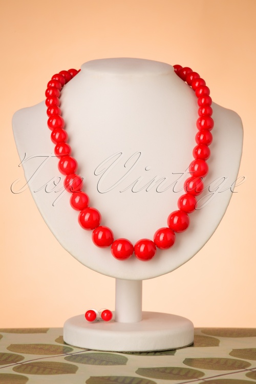 Collectif Clothing - 50s Natalie Bead Necklace Set in Red 