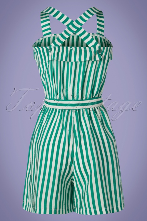 Who's That Girl - 50s Sidney Stripes Playsuit in Green and White 2