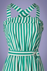 Who's That Girl - 50s Sidney Stripes Playsuit in Green and White 3