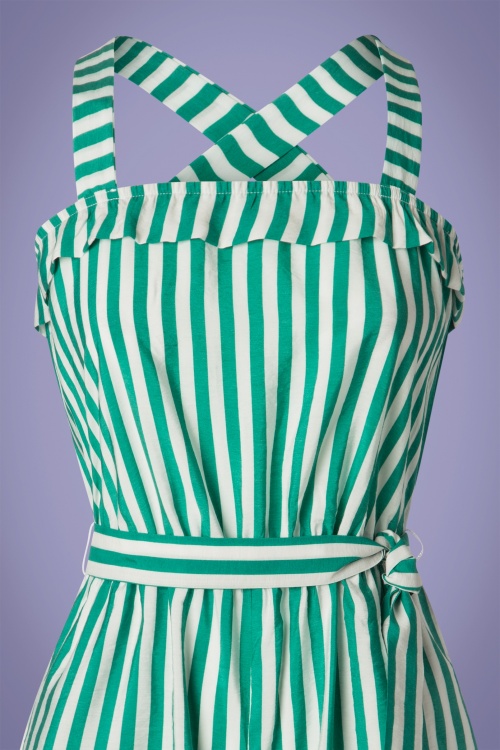 50s Sidney Stripes Playsuit in Green and White