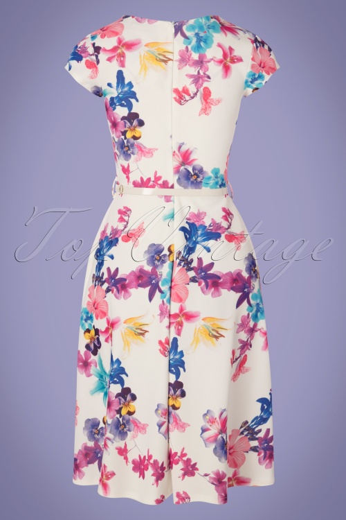 Vintage Chic for Topvintage - Mya Swing-Kleid mit Blumenmuster in Elfenbein 4