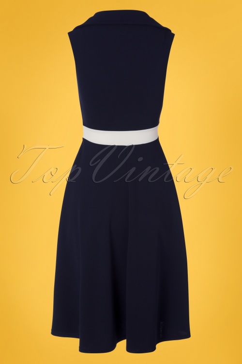 Topvintage Boutique Collection - Reese Swing Dress Années 50 en Bleu Marine et Ivoire 2
